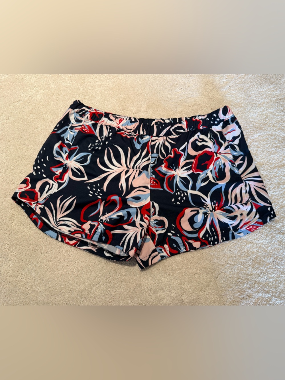 Floral Navy Women's Swim Cover-Up Shorts with Red & Pink Accents
